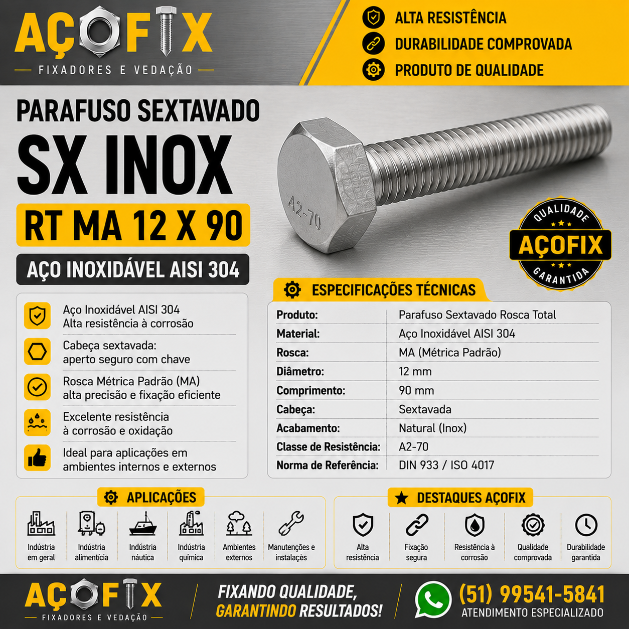Parafuso Allen Cilíndrico Inox