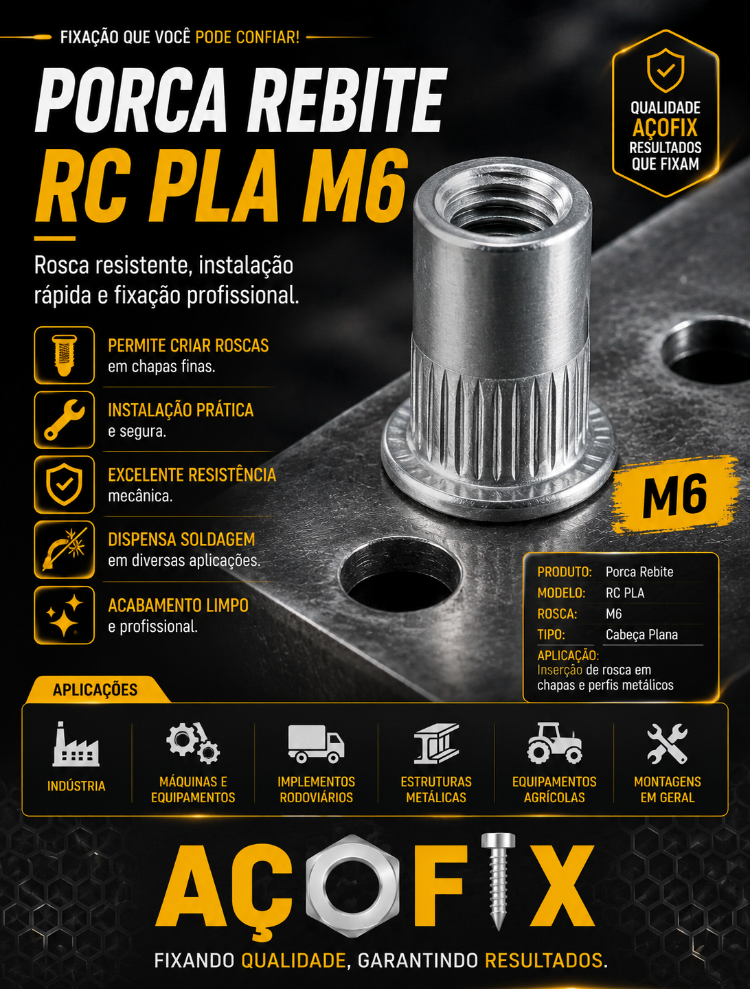 PORCA REBITE M6