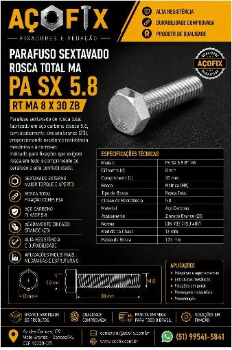 PARAFUSO SEXT RT M8 X 30 CL 5.8 ZB