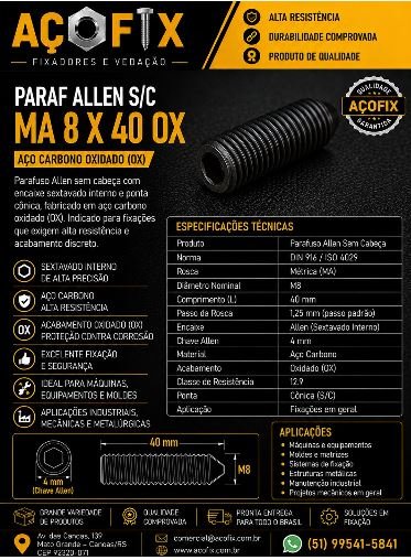 PARAFUSO ALLEN S/C M8 X 40