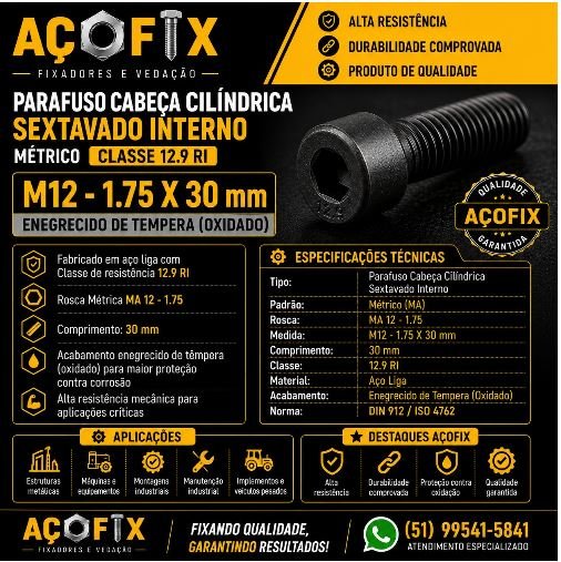 PARAFUSO CAB CIL SX  INT M12 X 1,75 X 30