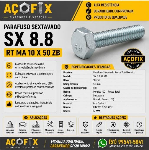 PARAFUSO SEXTAVADO RT TOTAL CL 8.8 M10X50 ZB